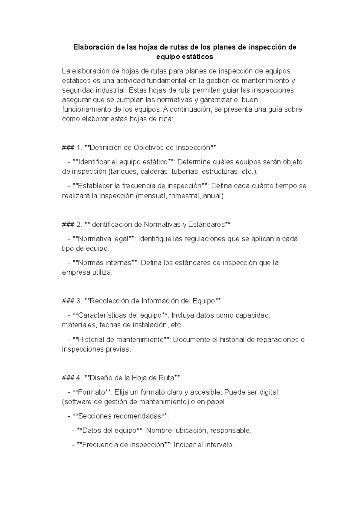 Guía para la Elaboración de Hojas de Ruta en Inspección de Equipos ...