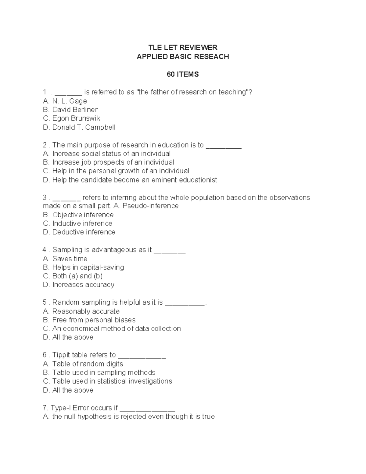 Applied- Research-TLE - TLE LET REVIEWER APPLIED BASIC RESEACH 60 ITEMS ...