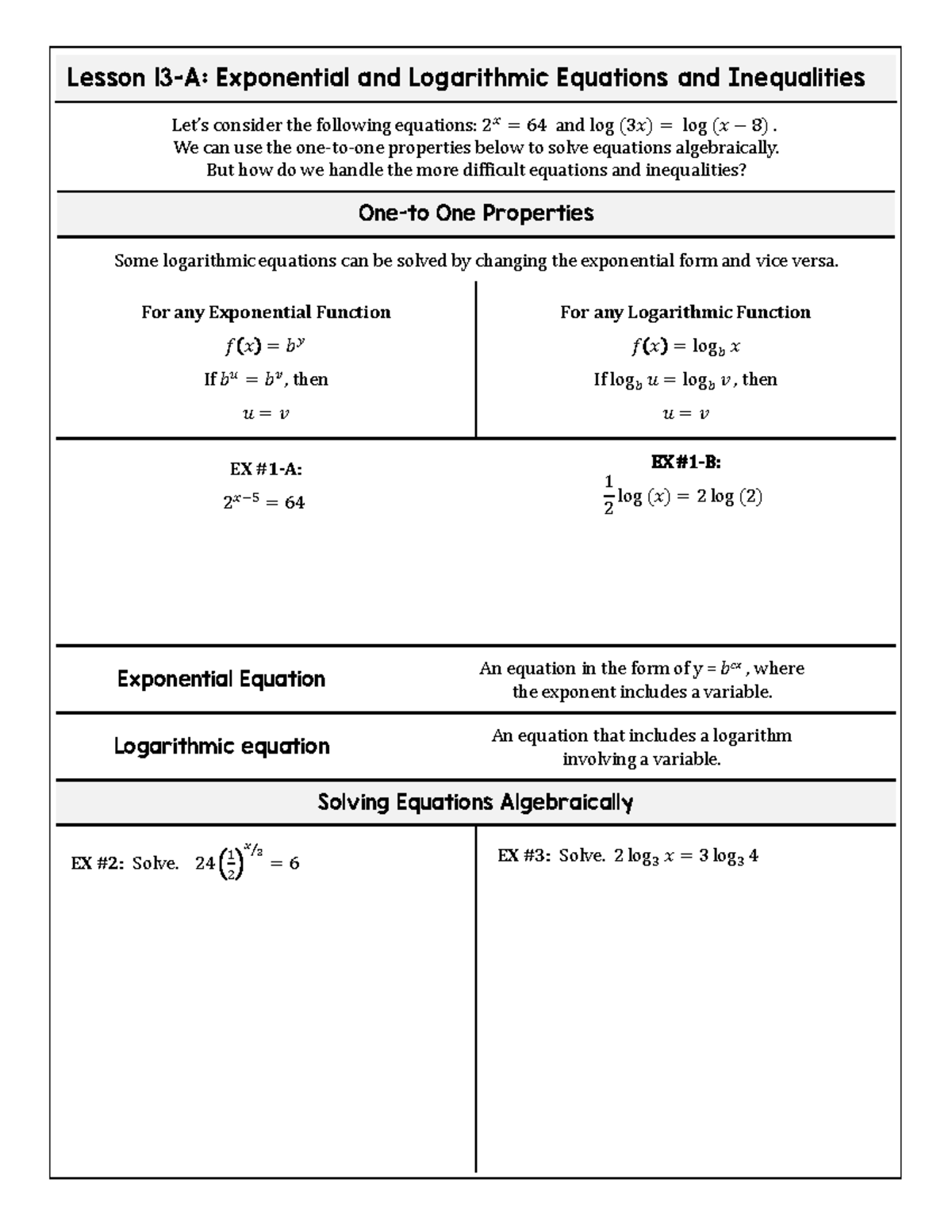 Lesson on Exponential & Logarithmic Equations (MATH 2023) - Studocu