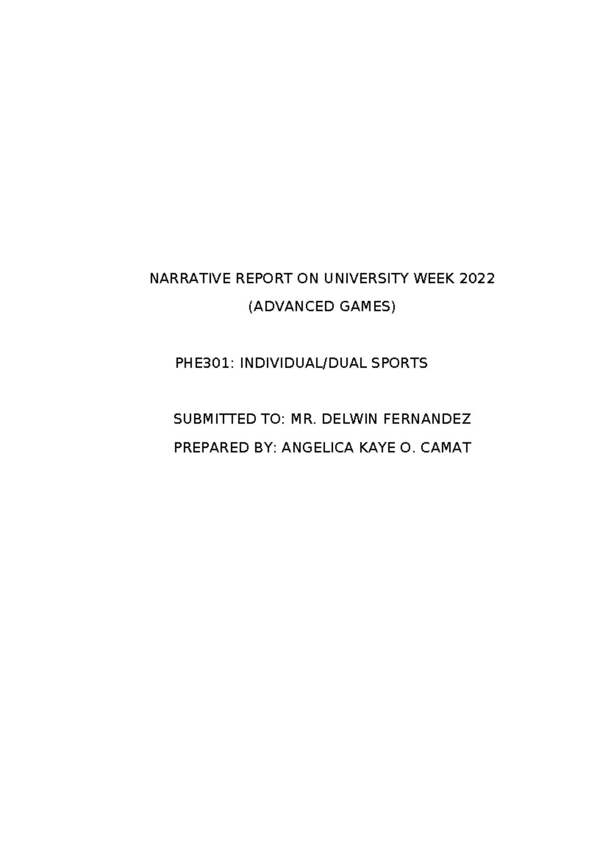 Narrative-REP - Narrative Report - NARRATIVE REPORT ON UNIVERSITY WEEK ...
