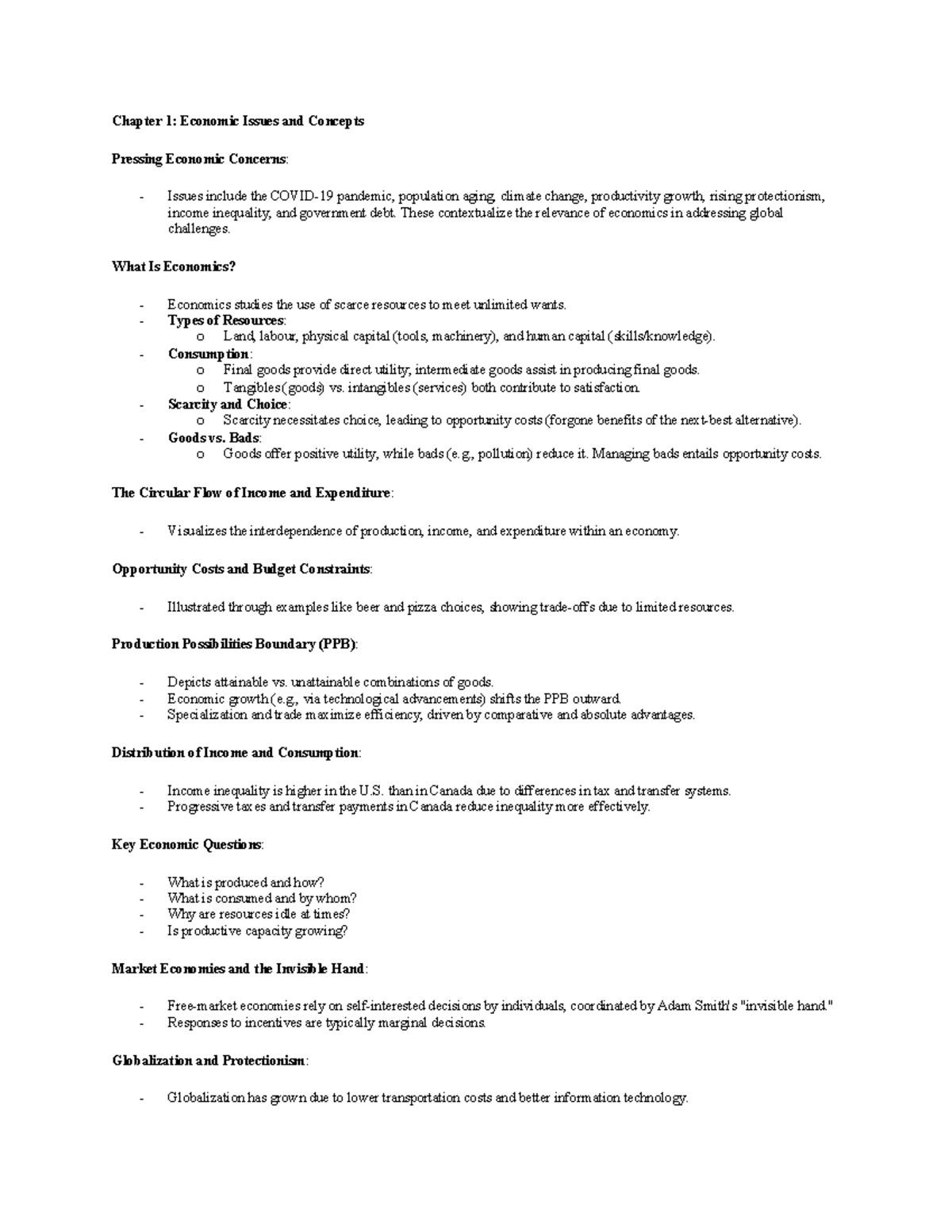 Econ 208 - final - Overview of the slides - Chapter 1: Economic Issues ...