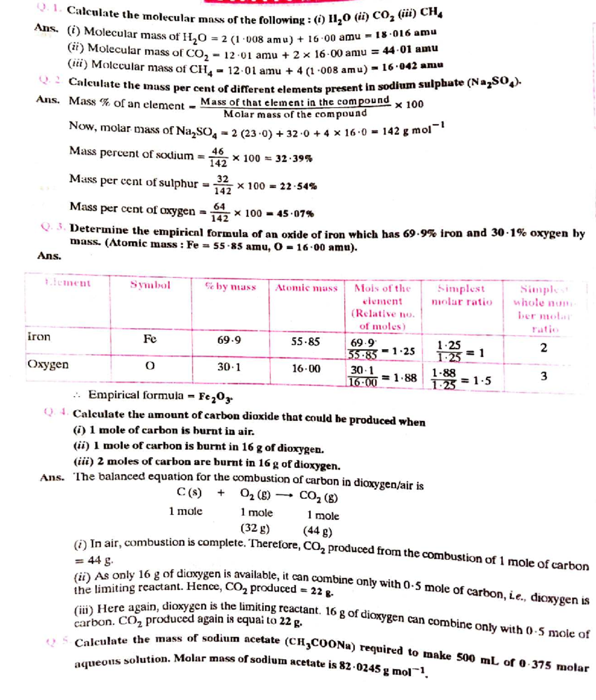 Chemistry Practice: Molecular Mass Calculations and Reactions - Studocu
