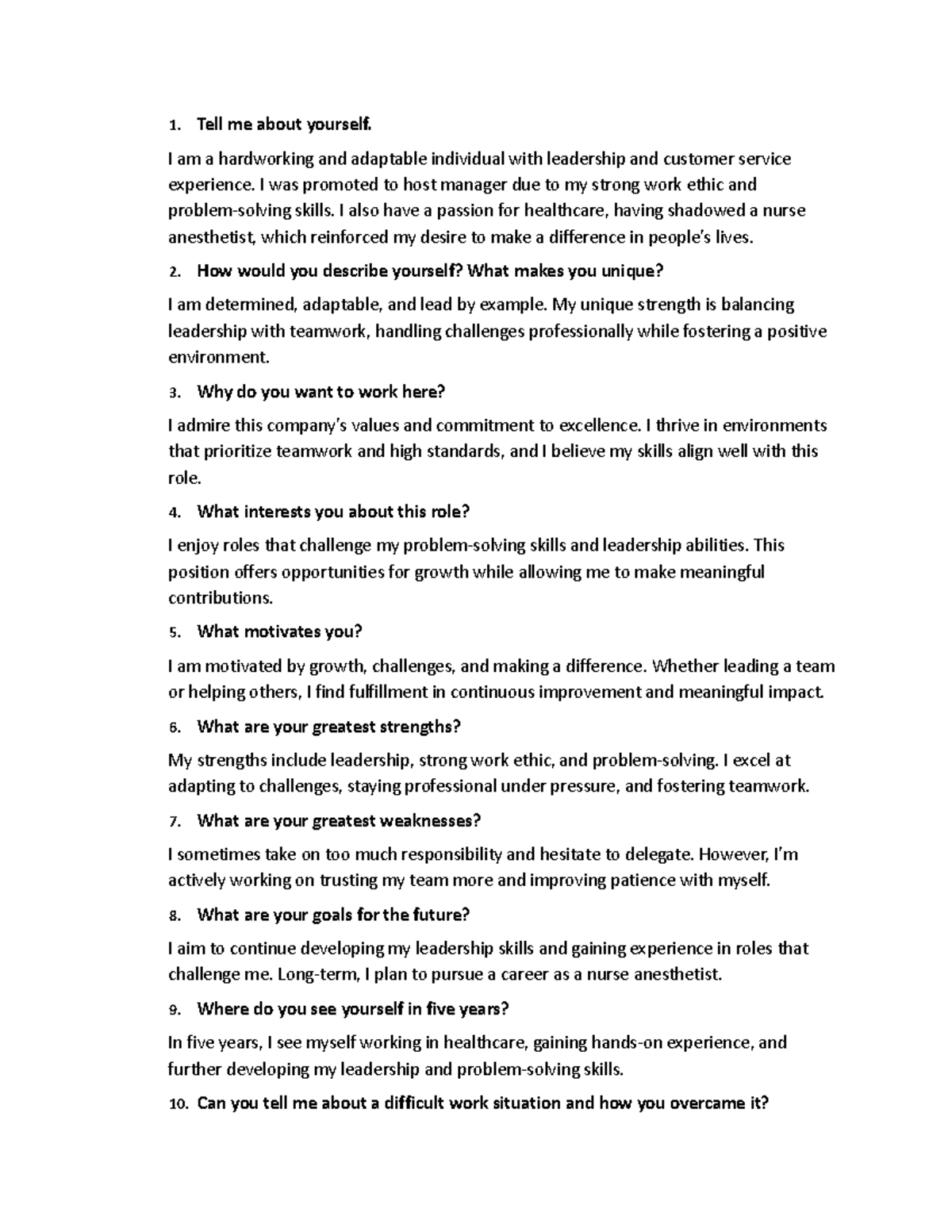Interview Questions for Healthcare Roles: Insights and Strategies - Studocu