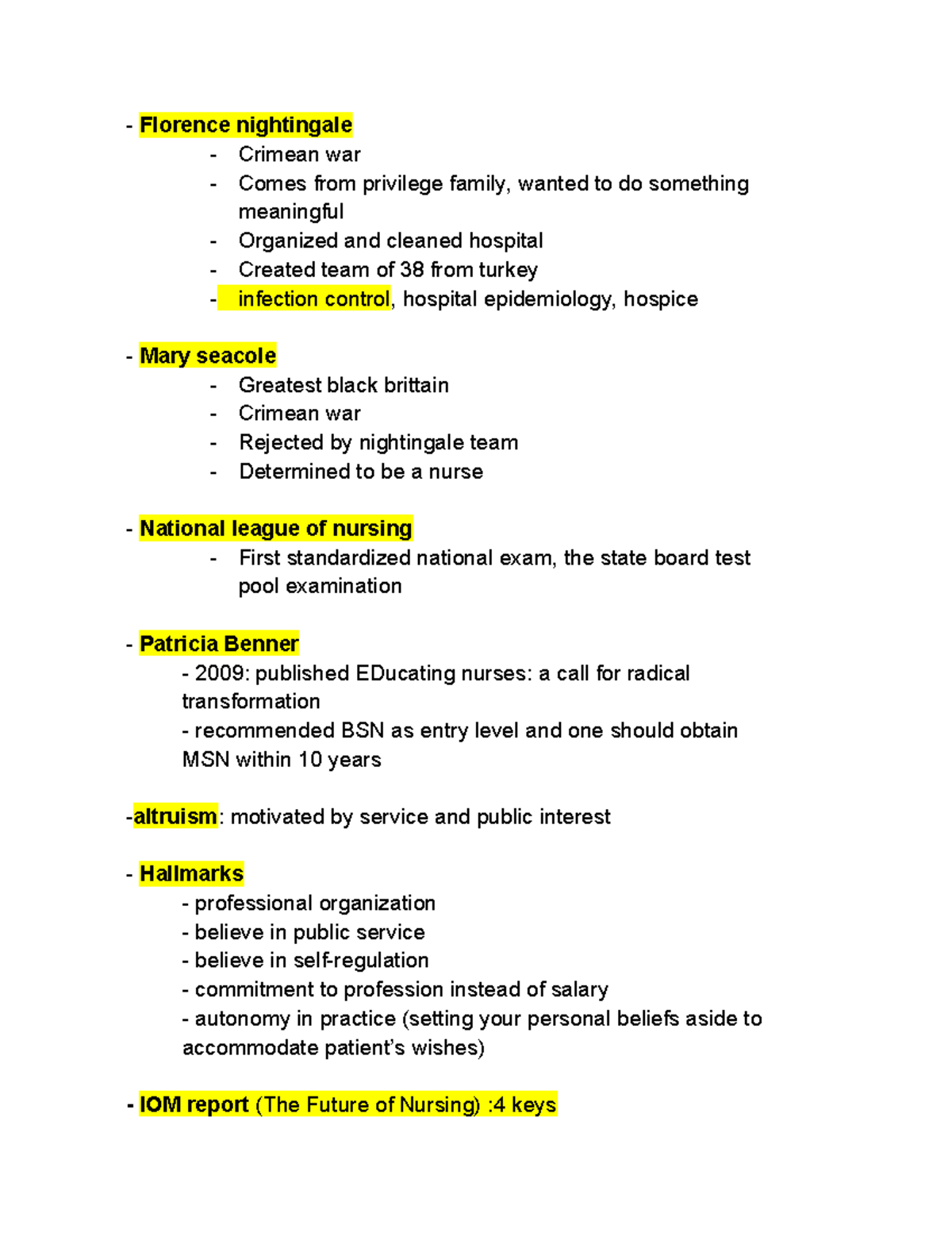 Study Guide N - Nursing Professionals and Historical Contributions ...