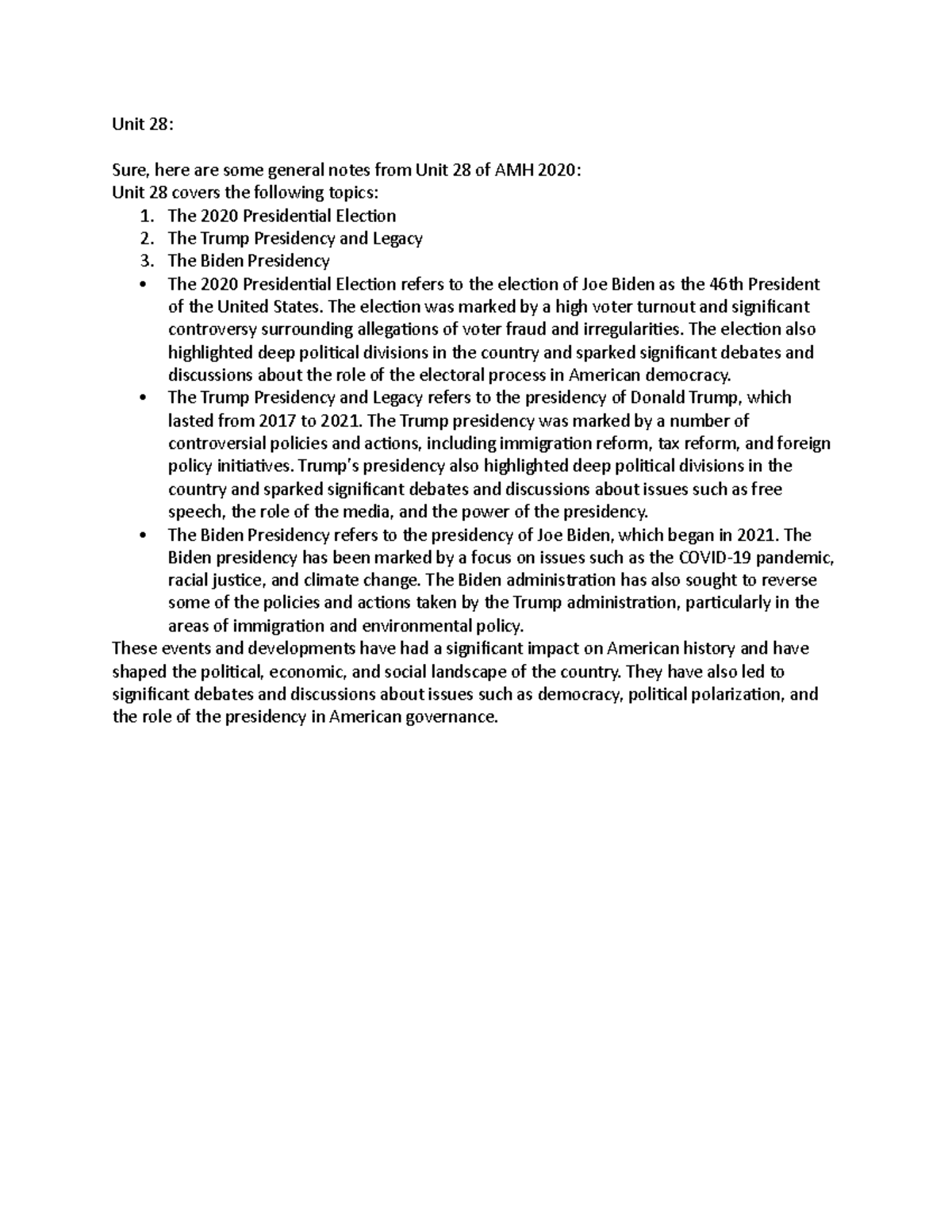 Unit 28 Notes AMH - Unit 28: Sure, here are some general notes from ...