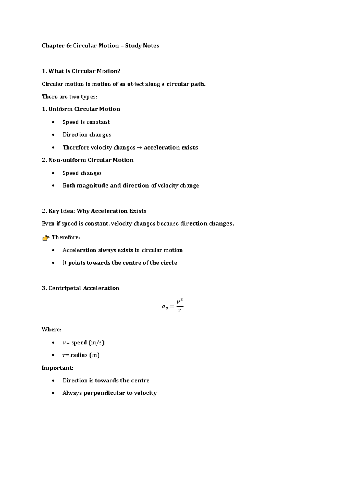 FSK C6: Circular Motion Study Notes and Key Concepts - Studocu