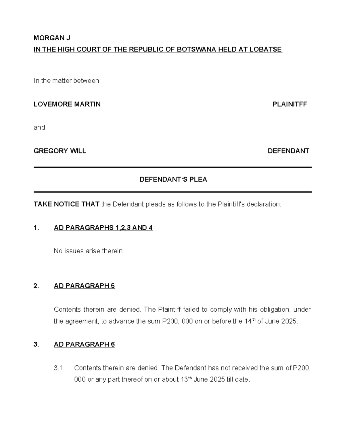 Defendant's Plea Guide: Drafting Essentials for Legal Cases - Studocu