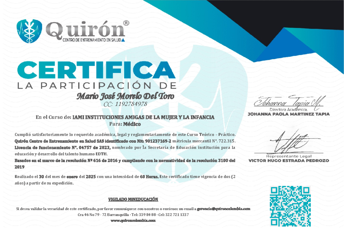 Certificado de Curso IAMI: Instituciones Amigas de la Mujer y la Infancia - Document Preview