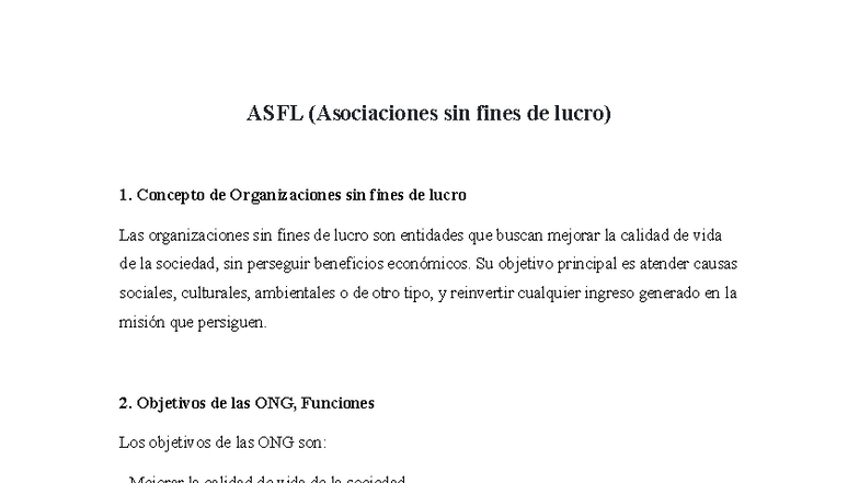 ASFL: Conceptos y Estructura de Organizaciones Sin Fines de Lucro - Studocu