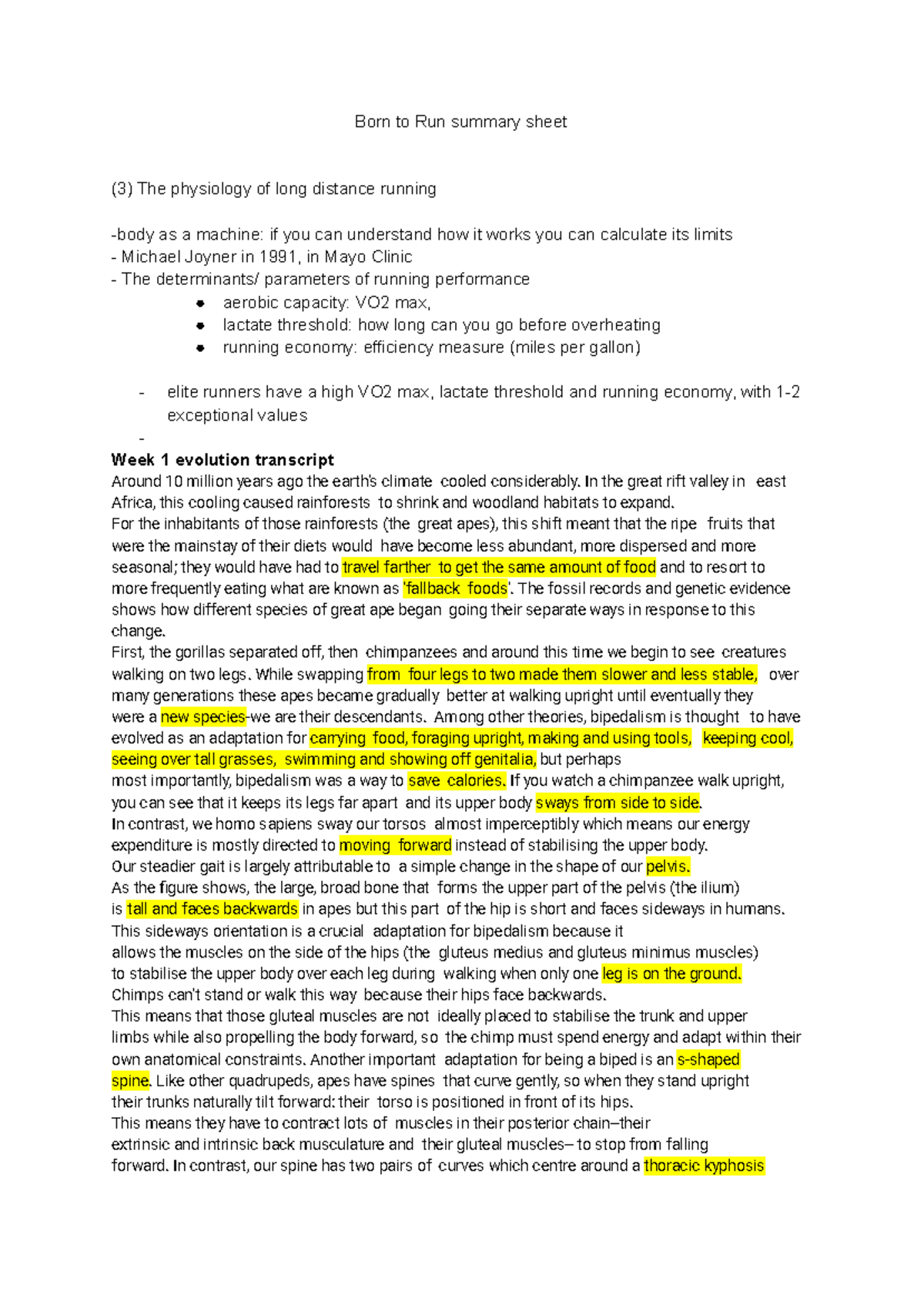 Born to Run summary sheet1 Born to Run summary sheet