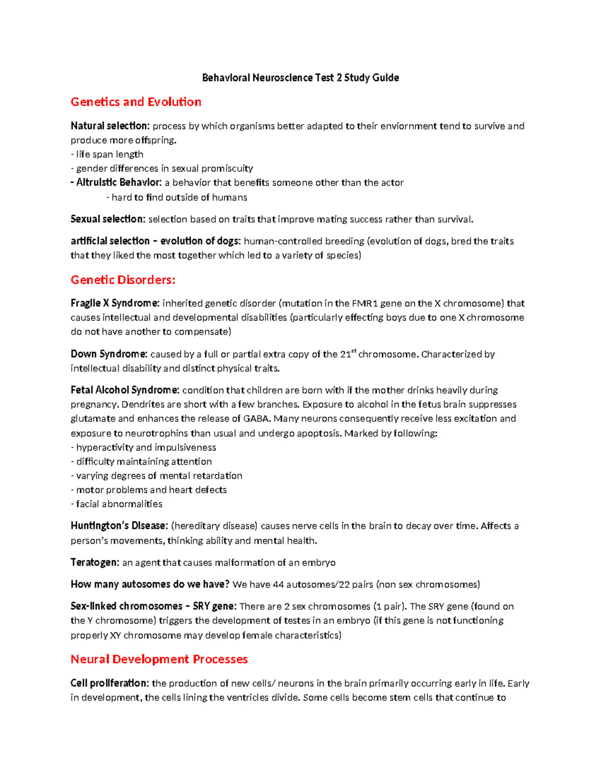 Behavioral Neuroscience Exam 2 Study Guide: Neural Dev & Senses - Studocu