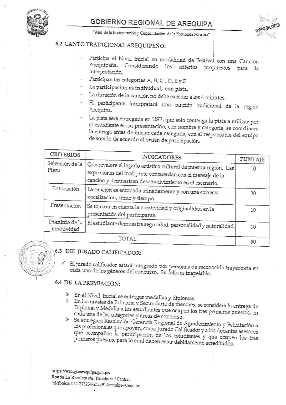 Bases del Concurso de Canto Tradicional Arequipeño - GOBIERNO REGIONAL ...