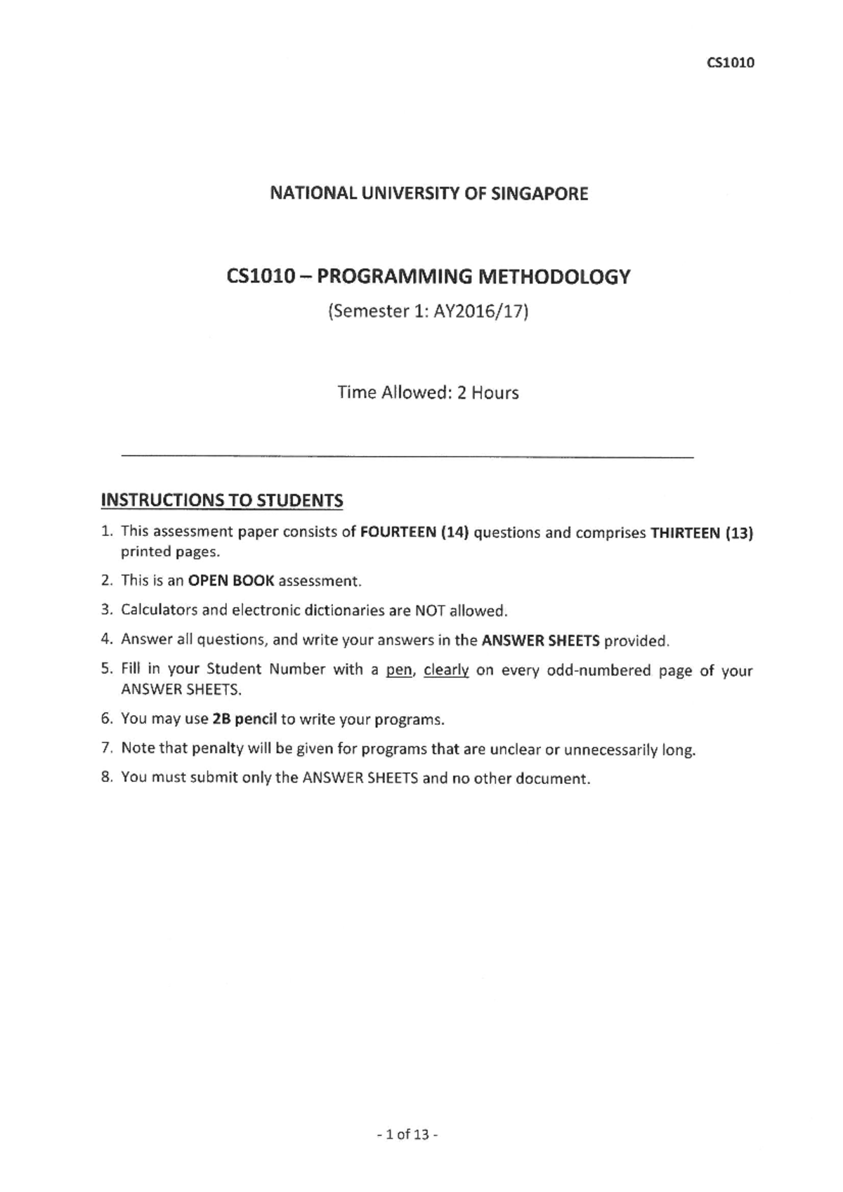 1610 CS1010 Midterm Exam Study Guide and Tips - Studocu