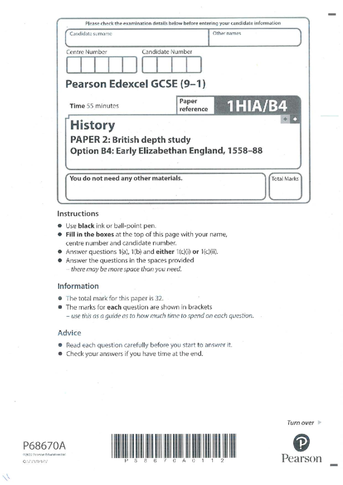 GCSE History Paper 2: Early Elizabethan England Exam Instructions - Studocu