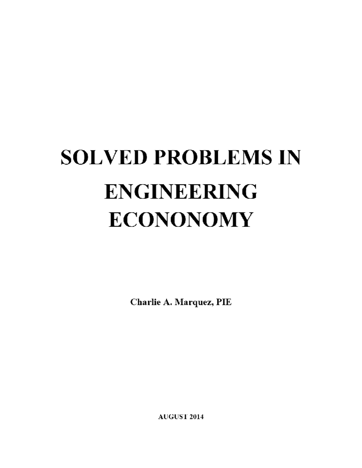 Solved Problems in Engineering Economy (PIE 2014) - Studocu