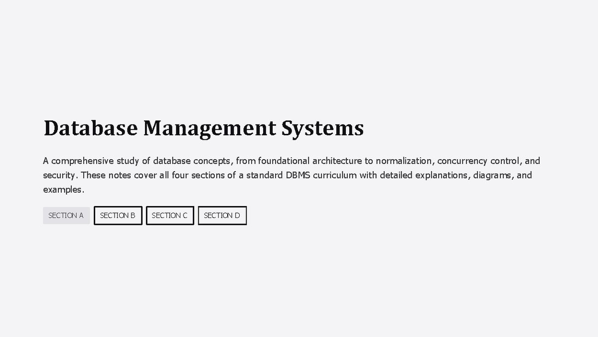 Database Management Systems (DBMS): Comprehensive Study Notes - Studocu