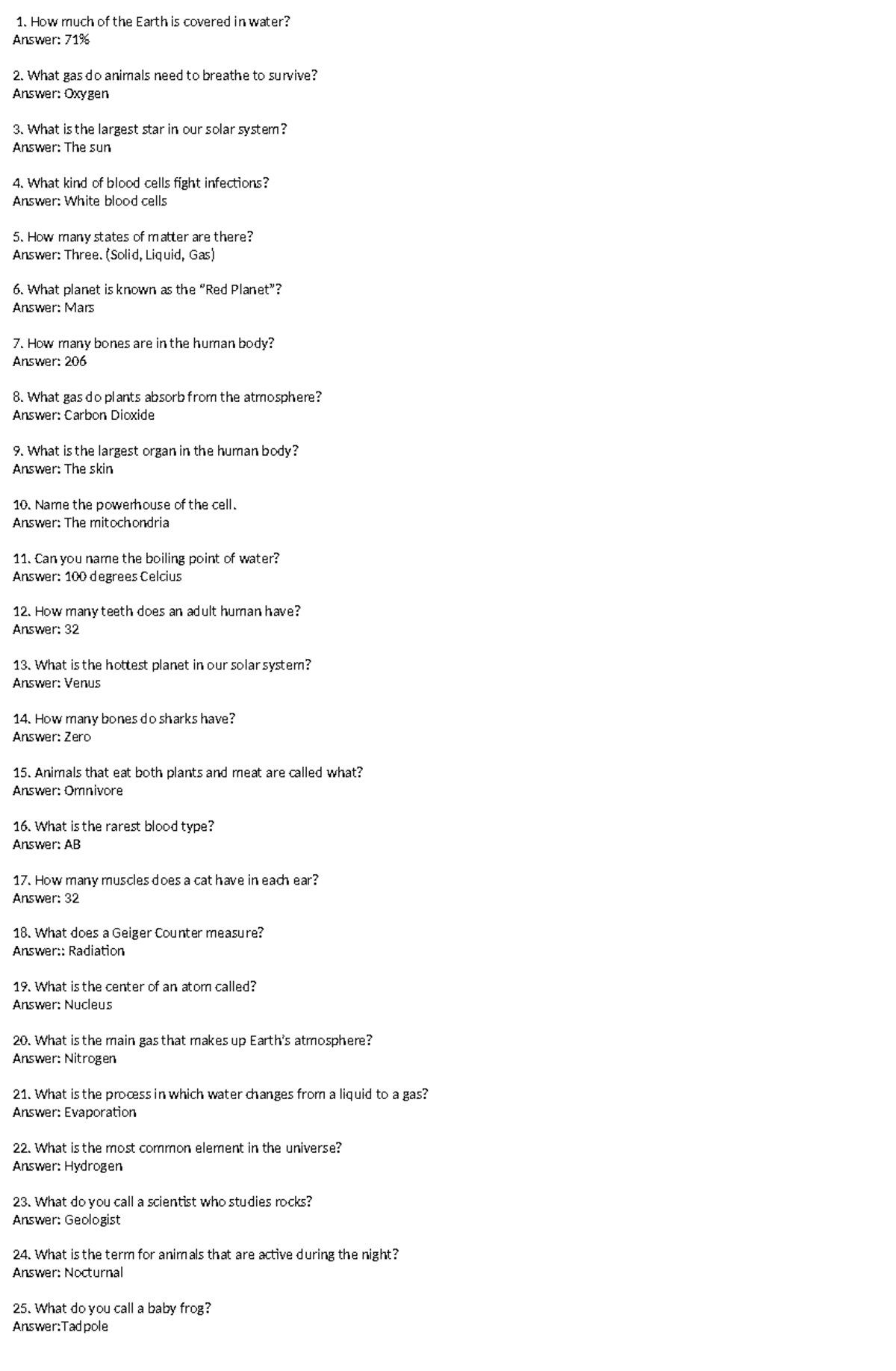 75 Science Trivia Questions for Exam Preparation - Studocu