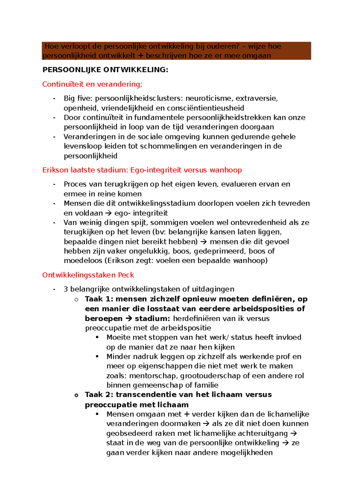 Persoonlijke Ontwikkeling bij Ouderen: Continuïteit en Veranderingen ...