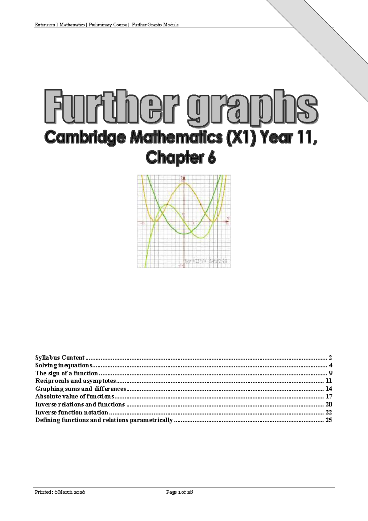 Extension 1 Mathematics Preliminary Course: Further Graphs Module ...