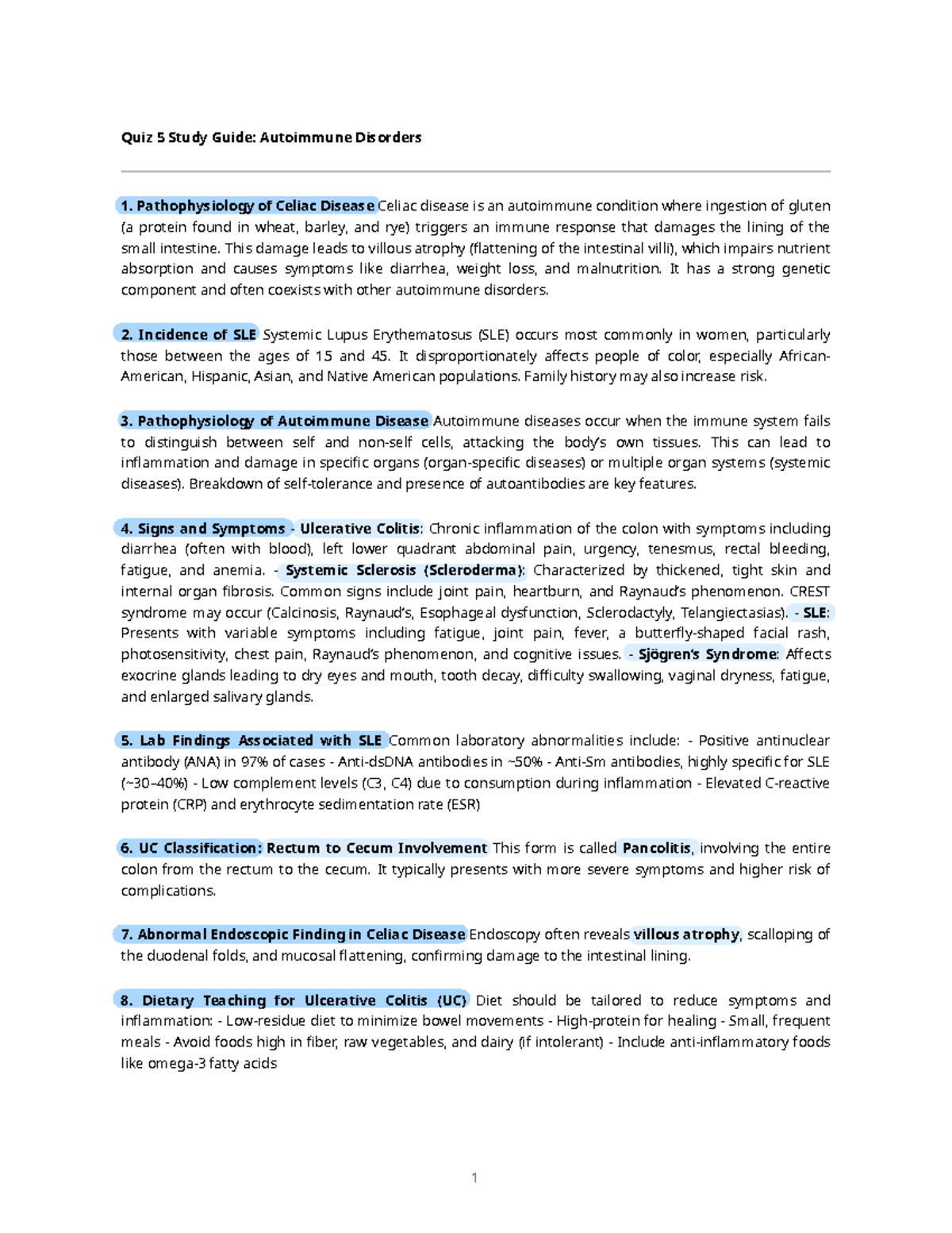 Quiz 5 Study Guide: Autoimmune Disorders Overview - Studocu