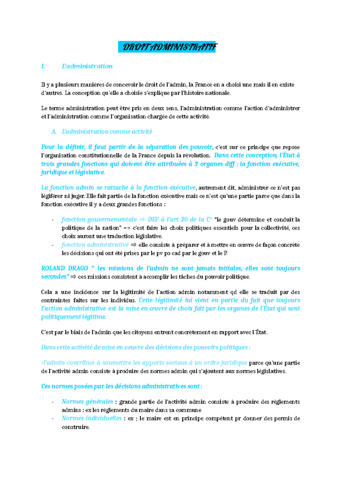 Cours de Droit Administratif I : Concepts et Principes Fondamentaux ...
