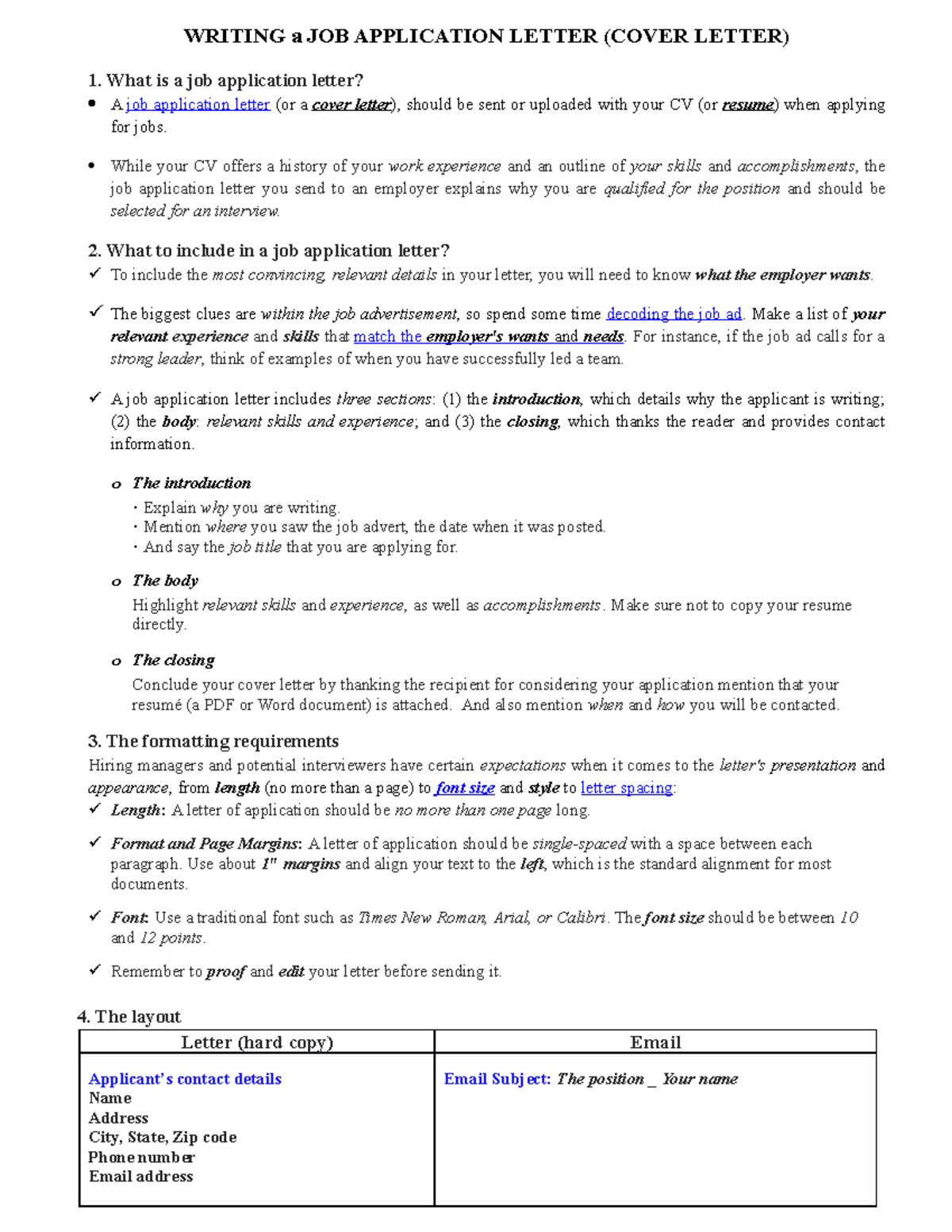 Sample/practice exam 2020, questions - WRITING a JOB APPLICATION LETTER ...