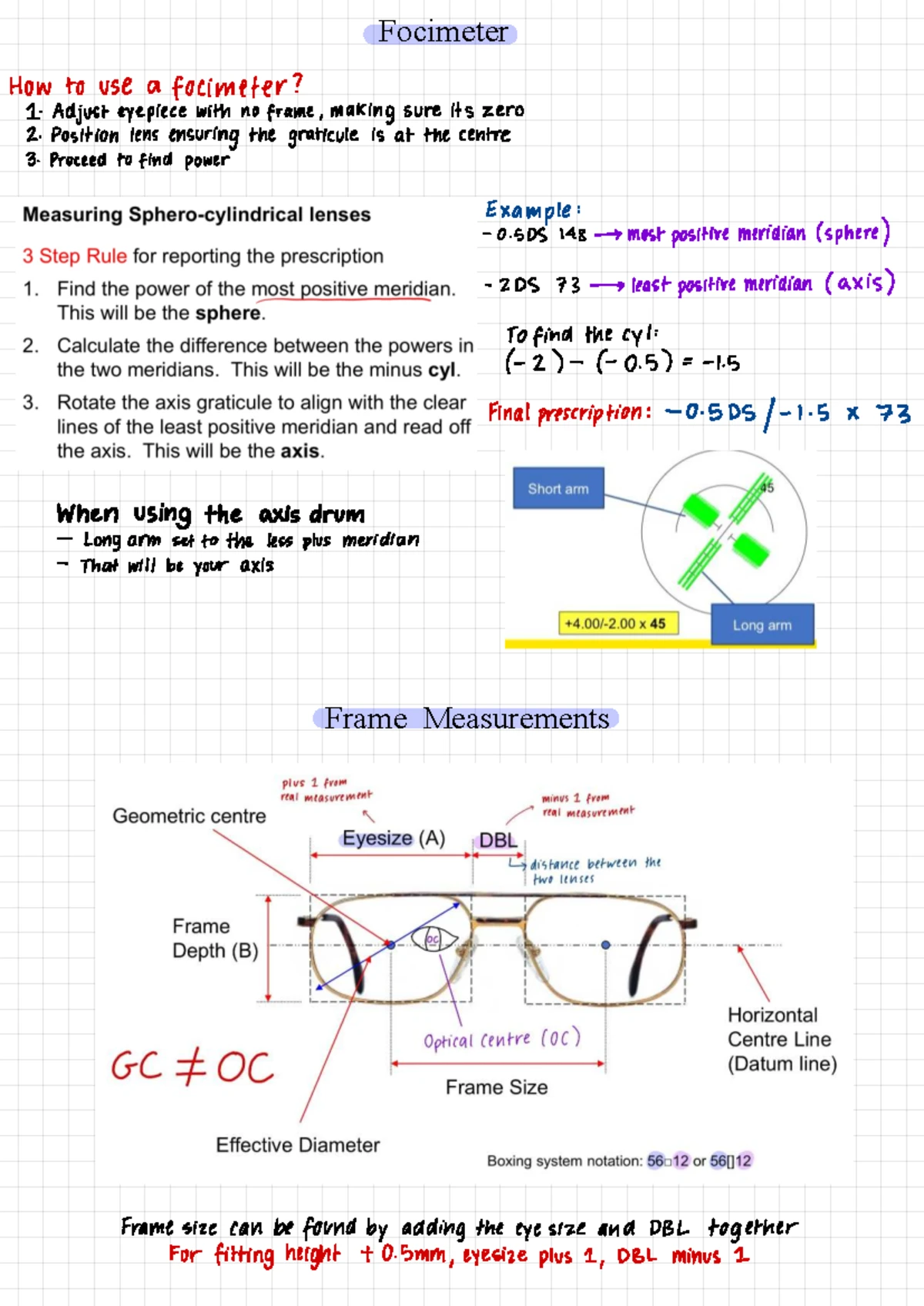 OPTM2233 Midterm Practical Notes on Focimetry and Measurements - Studocu