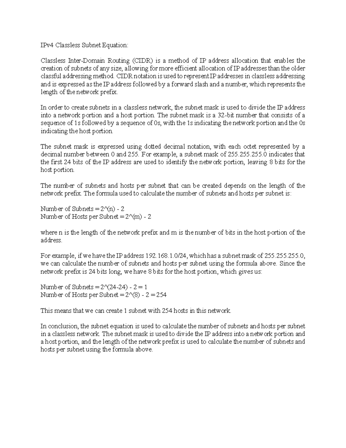 IPv4 Classless Subnet Equation - IPv4 Classless Subnet Equation ...