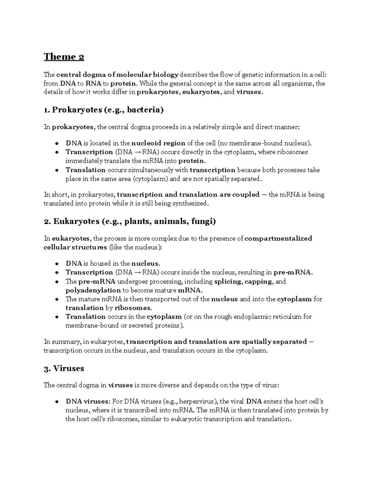 Biol 243 midterm Theme 2 prep notes - Theme 2 The central dogma of ...