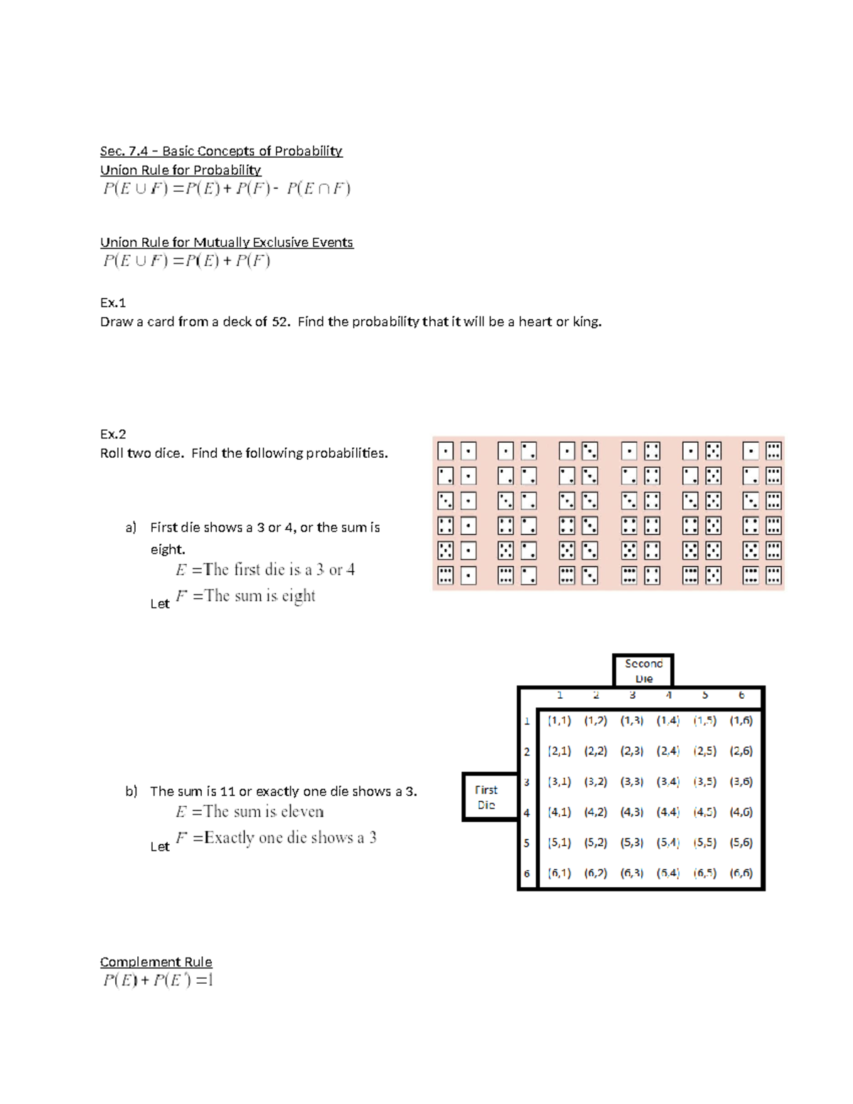 1324 Sec 7.4 - Basic Concepts of Probability and Union Rule - Studocu
