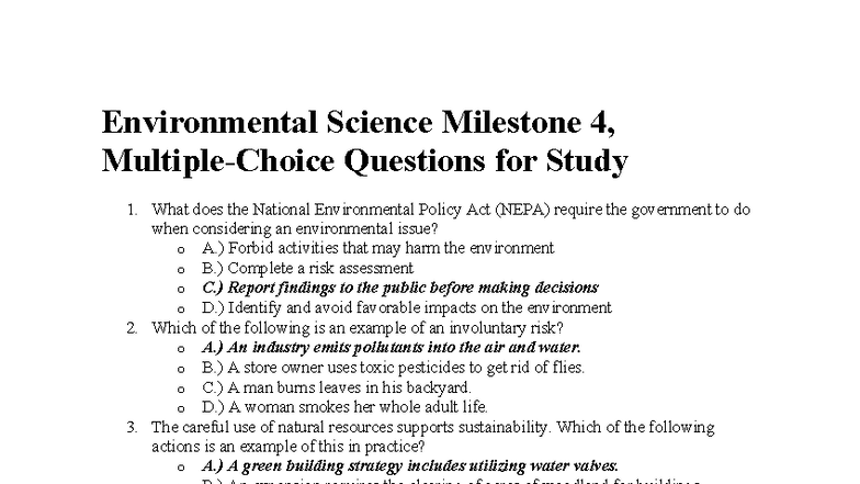 Environmental Science Milestone 4 Study Questions and Answers - Studocu