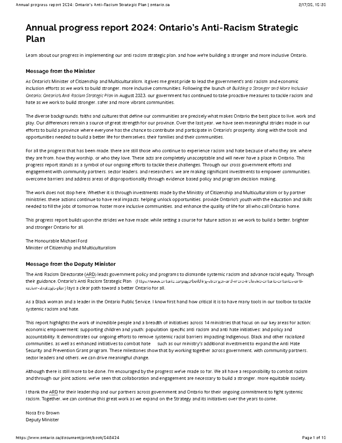 Annual progress report 2024: Ontario’s Anti-Racism Strategic Plan ...