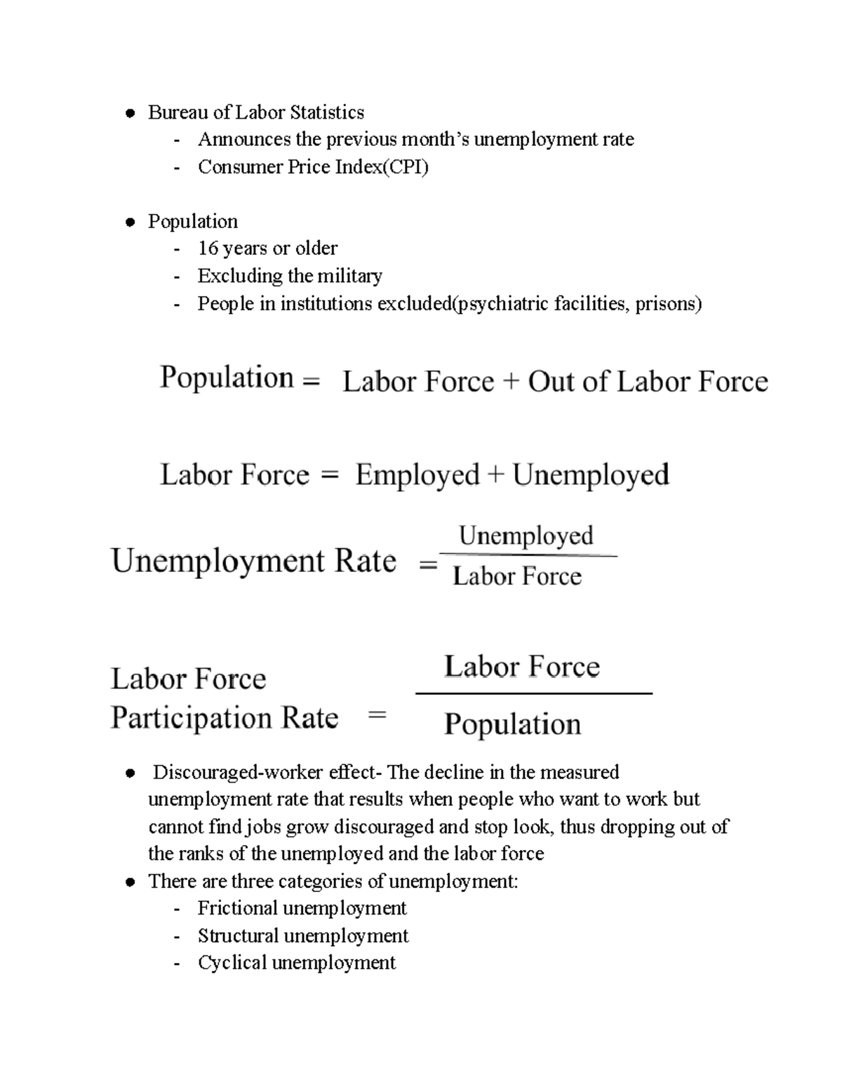 Macroeconomics Key Concepts: Unemployment Types & CPI Notes - Studocu