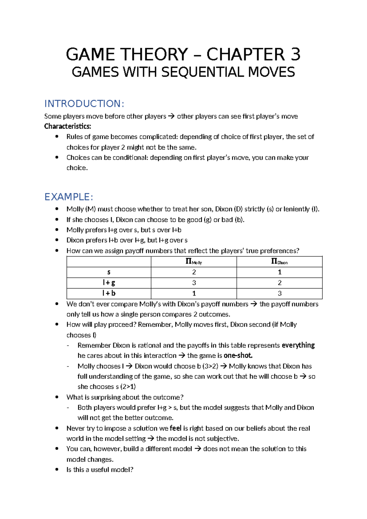 GT Game Theory: Analysis of Sequential Move Games in Chapter 3 - Studocu
