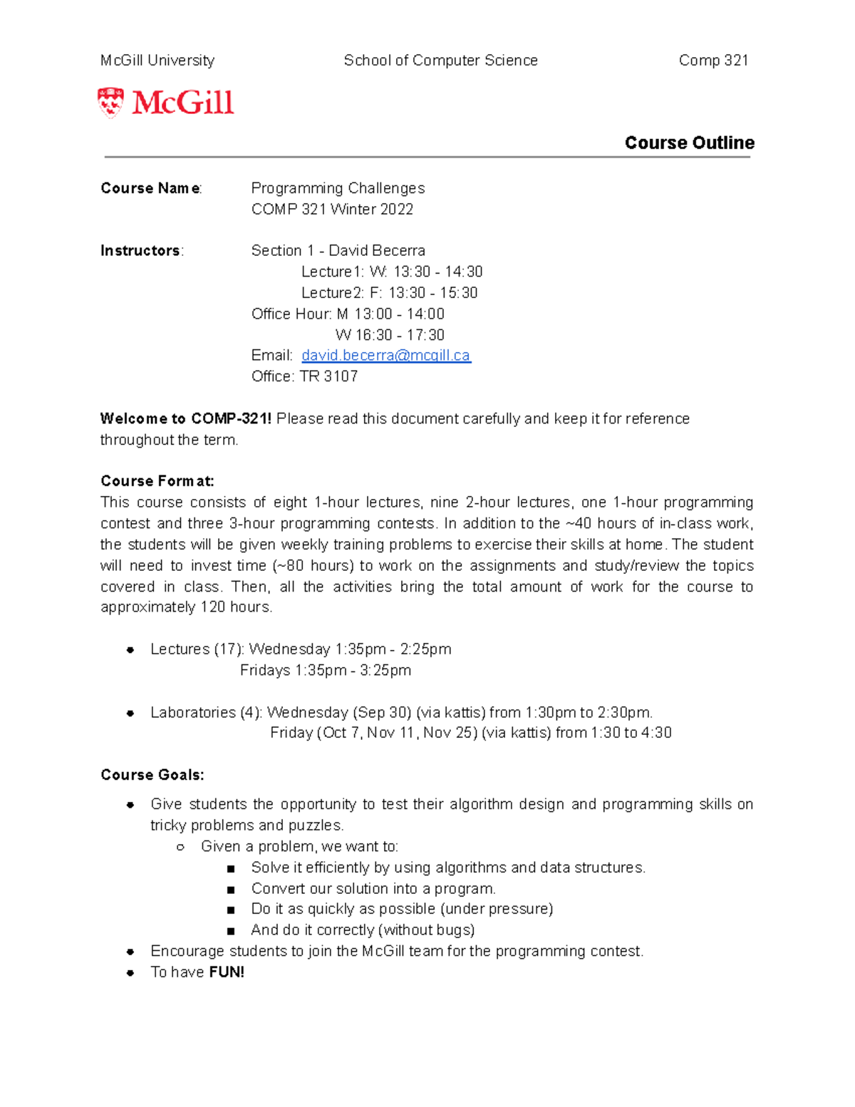 COMP321 Winter 2022 Programming Challenges Course Syllabus - Studocu