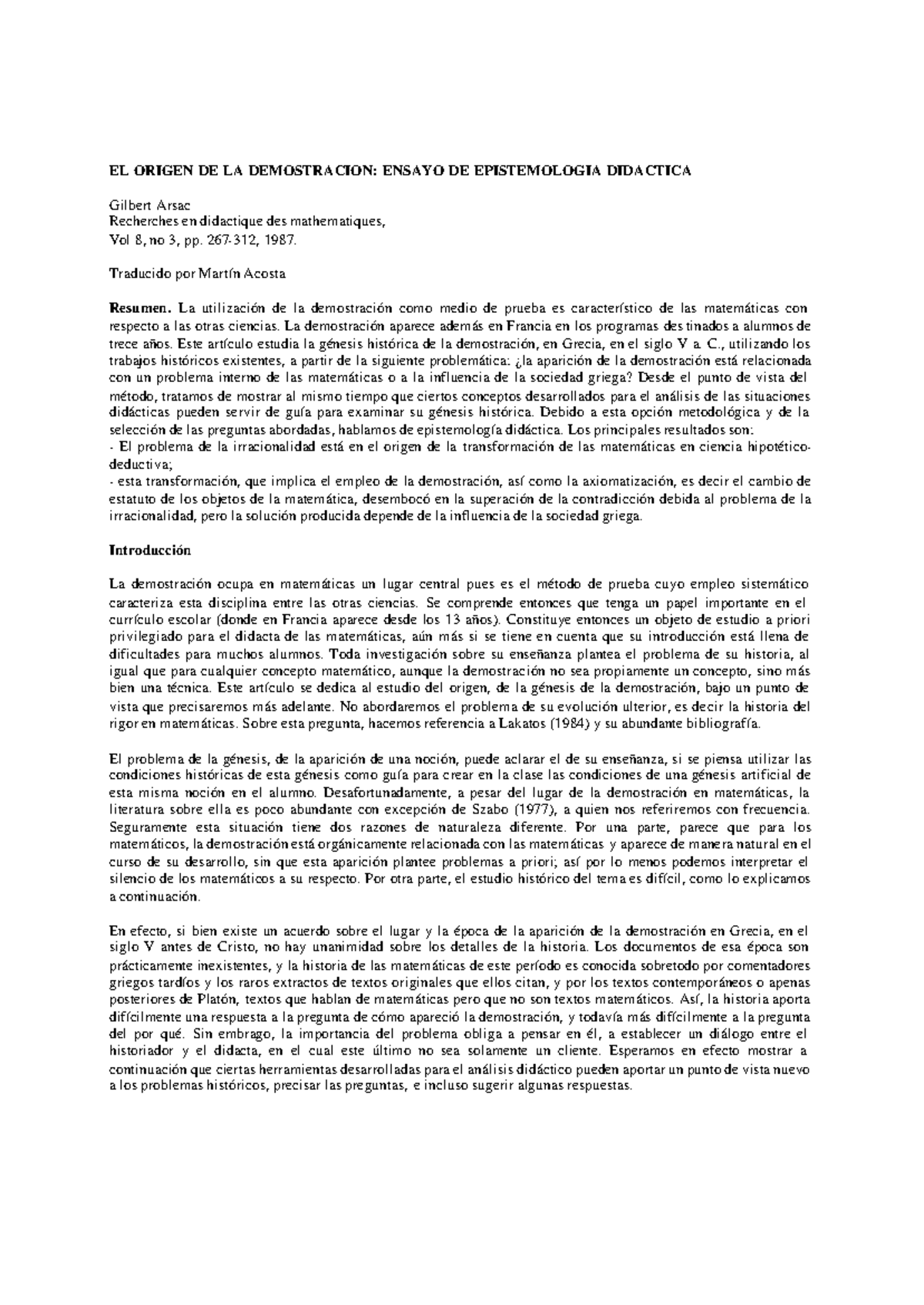 El origen de la demostración: Ensayo de epistemología didáctica (ED-EPD) - Document Preview