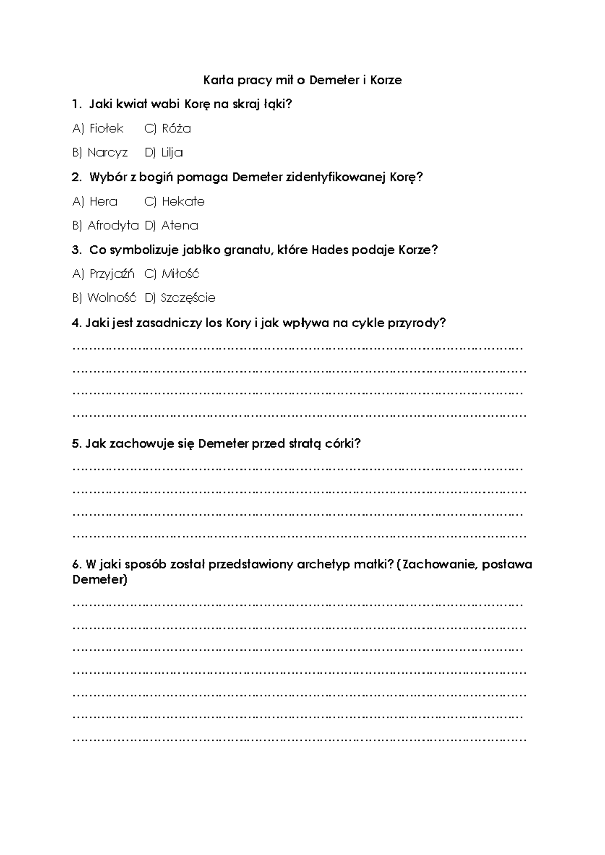 Demeter I Kora Karta Pracy