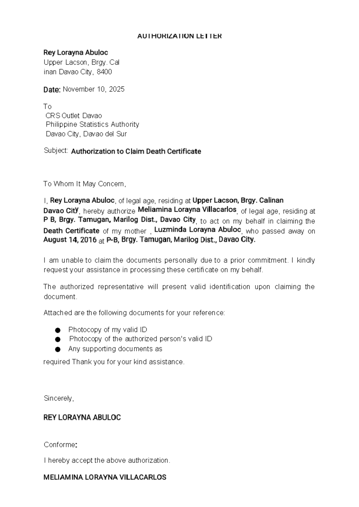 Authorization Letter for Document Claiming - Studocu