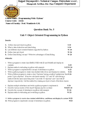 Programming with Python (22616) - Solved Manual for MSBTE - Studocu