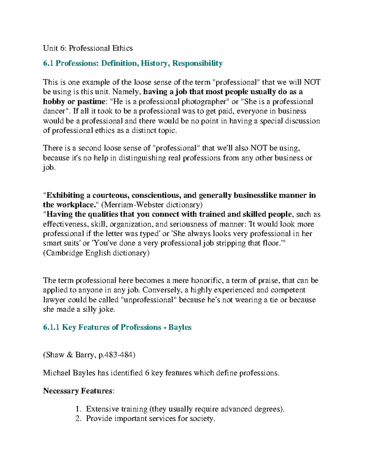 Business Ethics Final EXAM Notes - Unit 6: Professional Ethics 6 ...