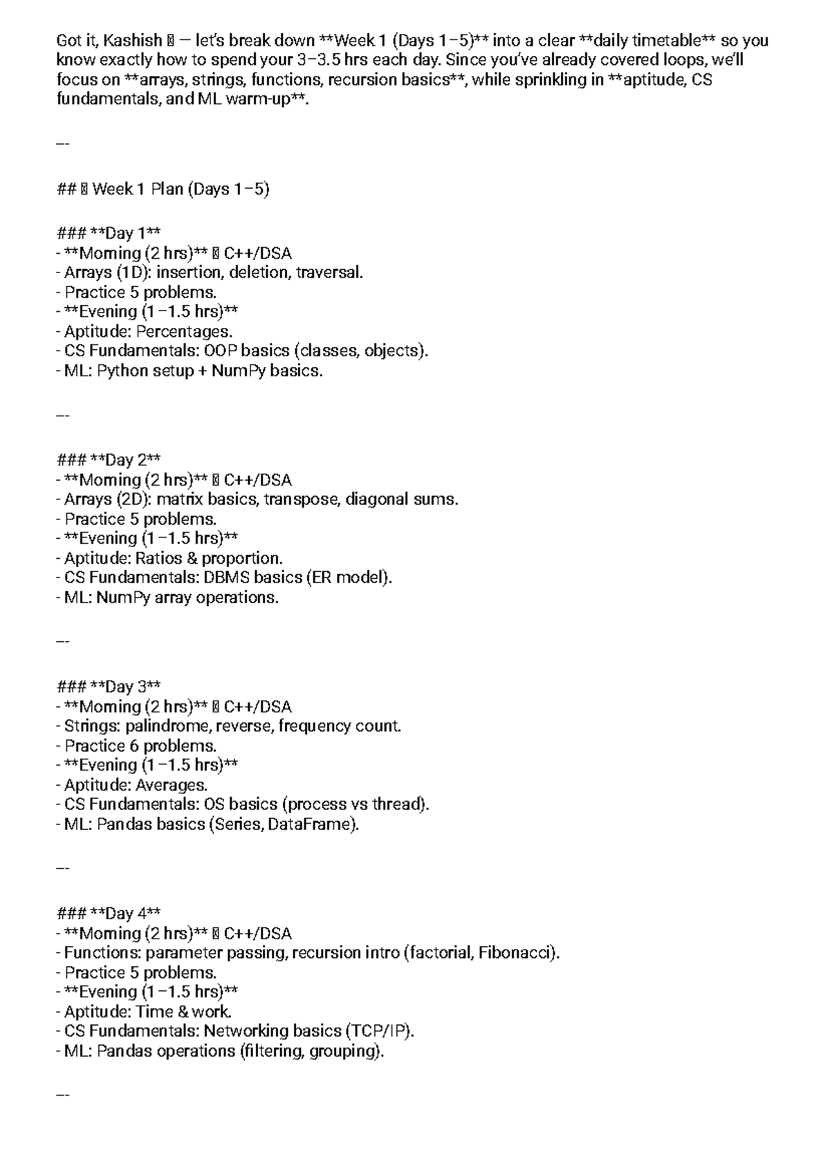 CS101: ML Week 1 Study Plan & CS Fundamentals Breakdown - Studocu