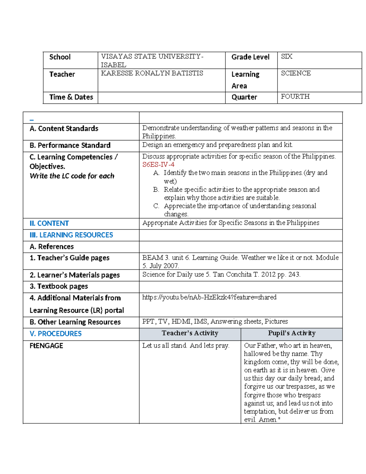 Science Lesson Plan: Understanding Weather Patterns & Seasons (Grade 6 ...