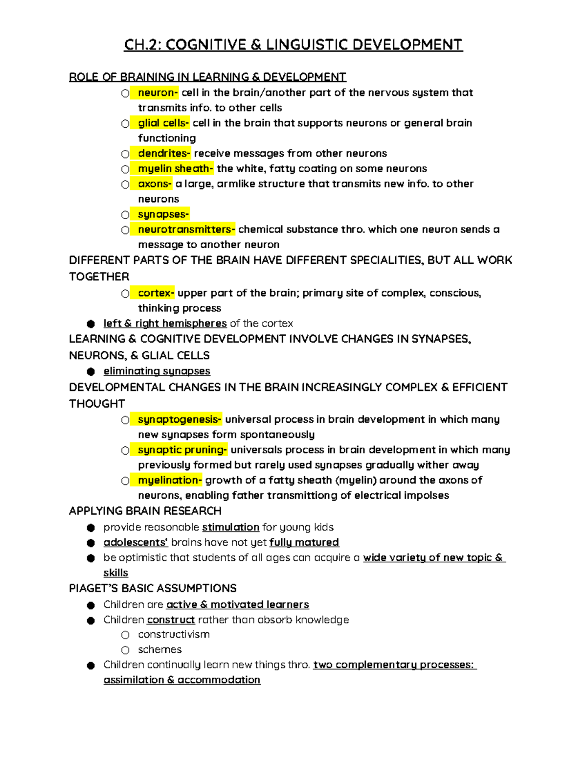 CH.2 Cognitive AND Linguistic Development - CH: COGNITIVE & LINGUISTIC ...