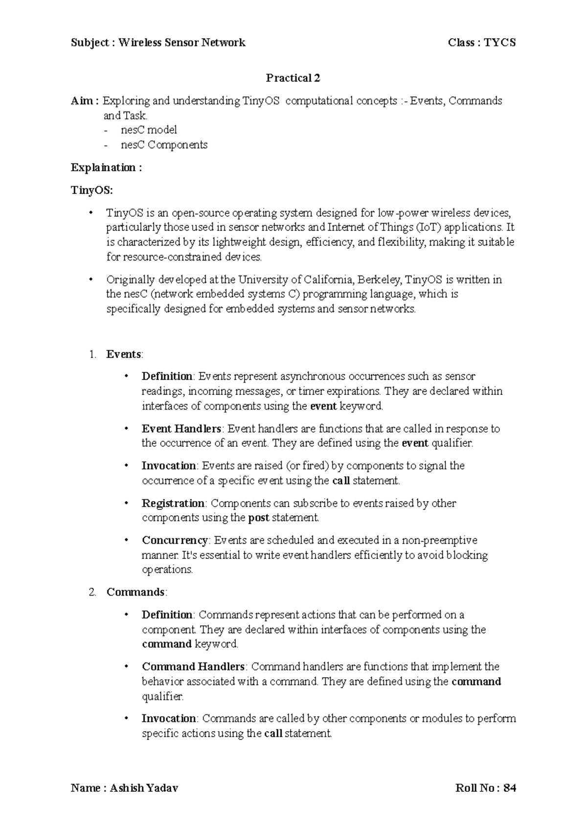 Wired Sensor Network Practical - TYCS Sem 6 Overview - Studocu