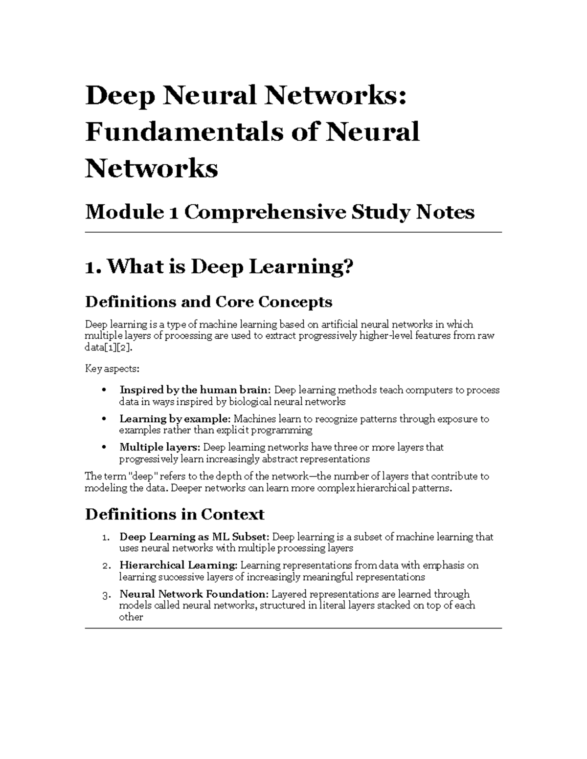 Deep Neural Networks (CS101): Module 1 Study Notes on Fundamentals ...