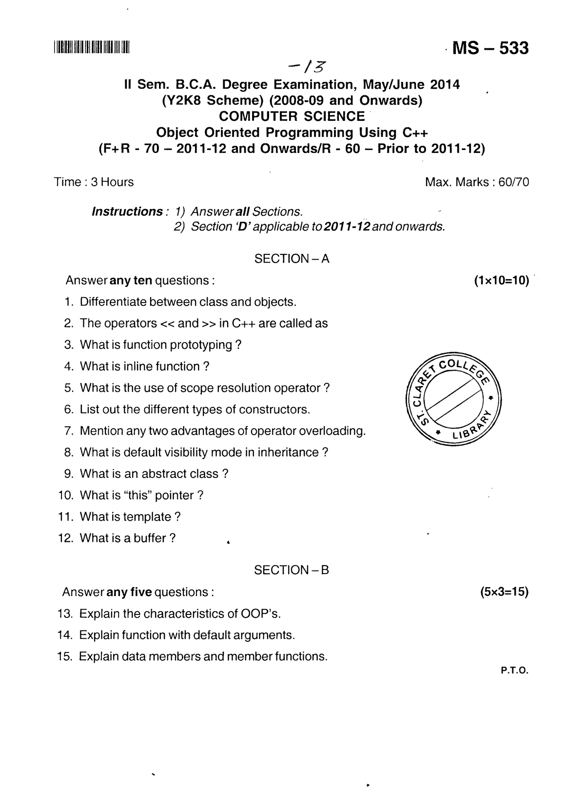 13 Object Oriented Programming Using C++ - MS 533 13 II Sem. B.C ...