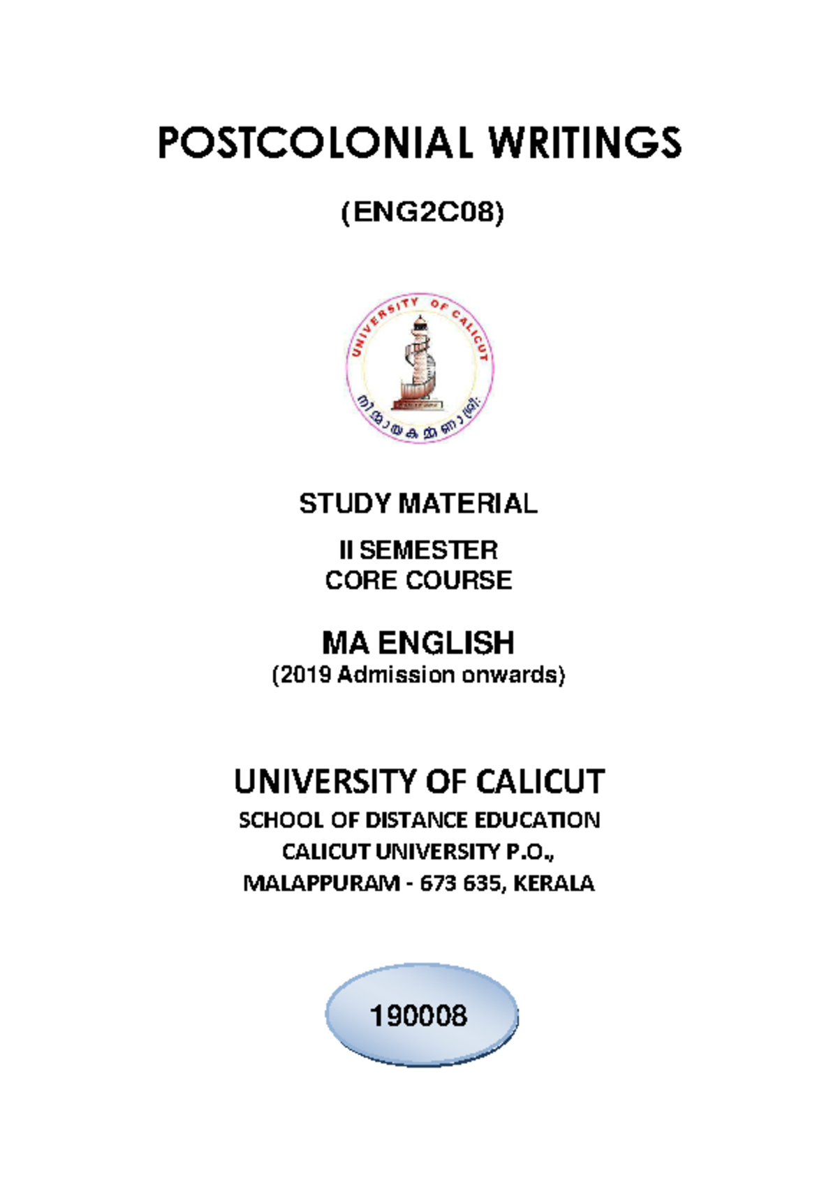 ENG2C08 - Postcolonial Literature Study Notes and Analysis - Studocu