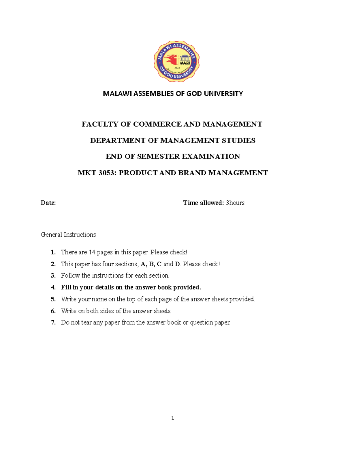 MKT 3053 Final Exam - Product and Brand Management Guidelines - Studocu