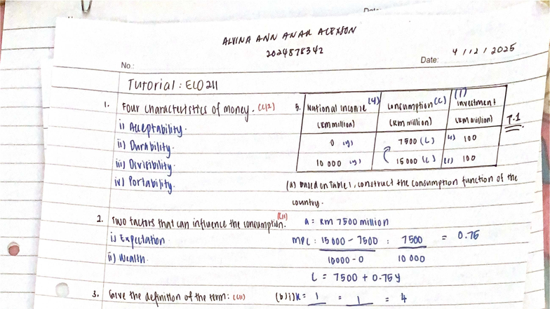 Tutorial ECO211: Key Concepts in Money and National Income - Studocu