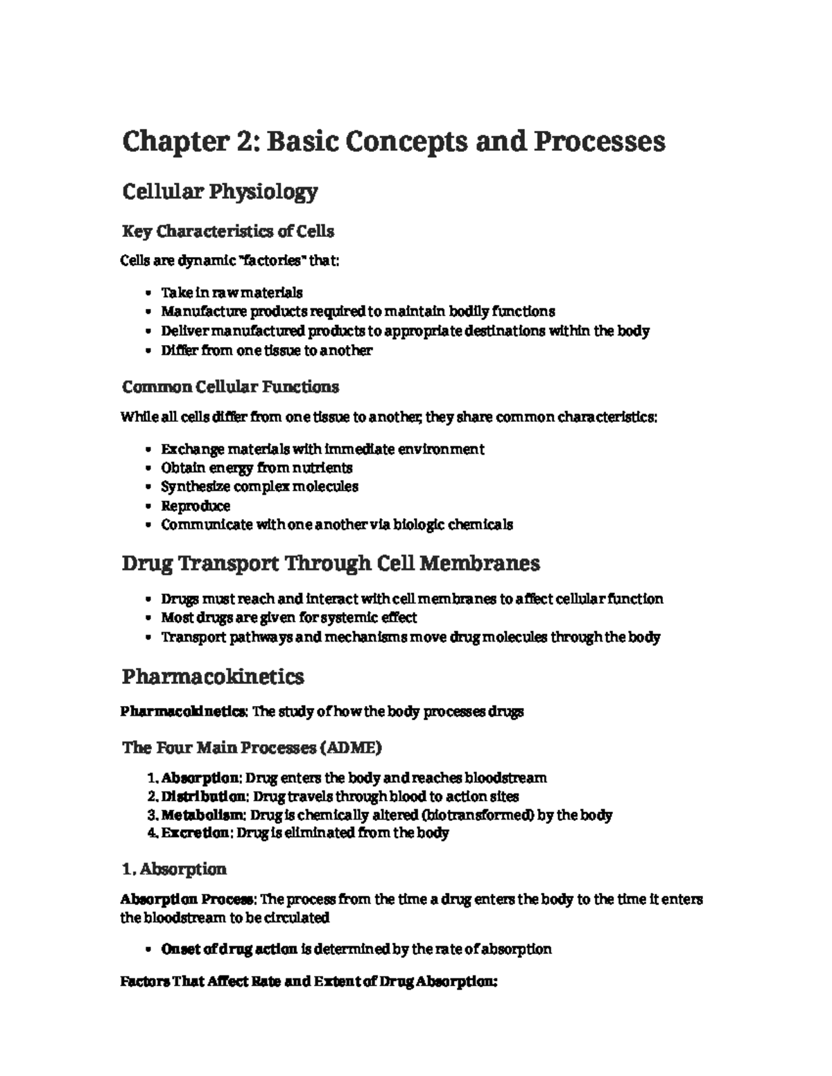 Chapter 2 Study Sheet: Key Concepts in Cellular Physiology and ...